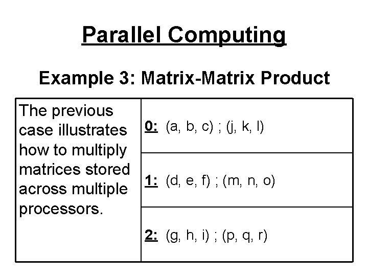 Parallel Computing Example 3: Matrix-Matrix Product The previous case illustrates 0: (a, b, c)