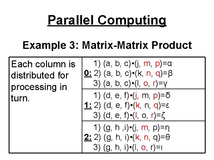 Parallel Computing Example 3: Matrix-Matrix Product 1) (a, b, c) • (j, m, p)=α