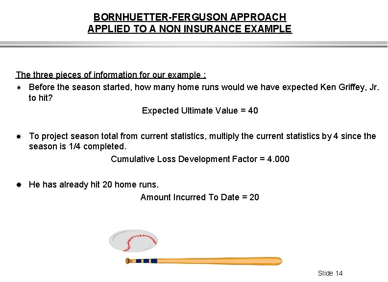 BORNHUETTER-FERGUSON APPROACH APPLIED TO A NON INSURANCE EXAMPLE The three pieces of information for