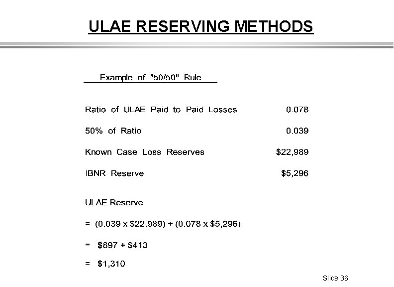 ULAE RESERVING METHODS Slide 36 