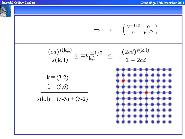 Imperial College London Cambridge, 17 th December 2004 k = (3, 2) l =