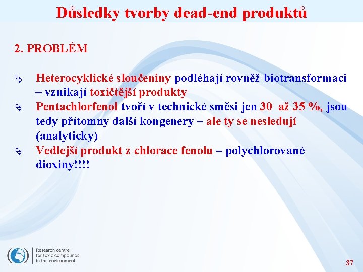 Důsledky tvorby dead-end produktů 2. PROBLÉM Ä Ä Ä Heterocyklické sloučeniny podléhají rovněž biotransformaci