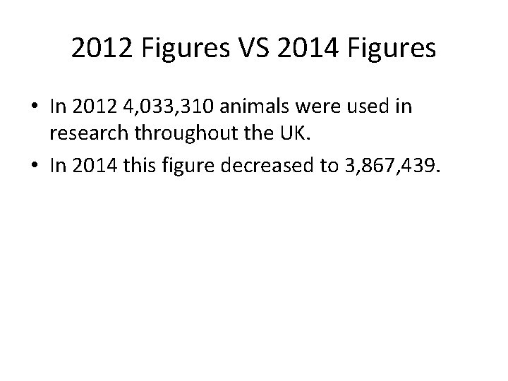2012 Figures VS 2014 Figures • In 2012 4, 033, 310 animals were used