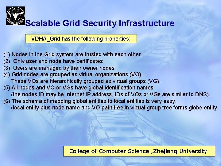 Scalable Grid Security Infrastructure VDHA_Grid has the following properties: (1) Nodes in the Grid