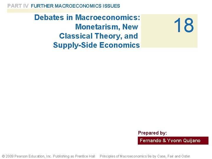 PART IV FURTHER MACROECONOMICS ISSUES Debates in Macroeconomics: Monetarism, New Classical Theory, and Supply-Side