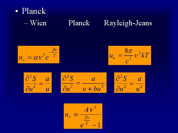  • Planck – Wien Planck Rayleigh-Jeans 
