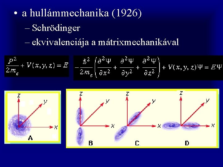  • a hullámmechanika (1926) – Schrödinger – ekvivalenciája a mátrixmechanikával 