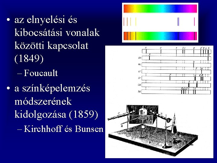  • az elnyelési és kibocsátási vonalak közötti kapcsolat (1849) – Foucault • a