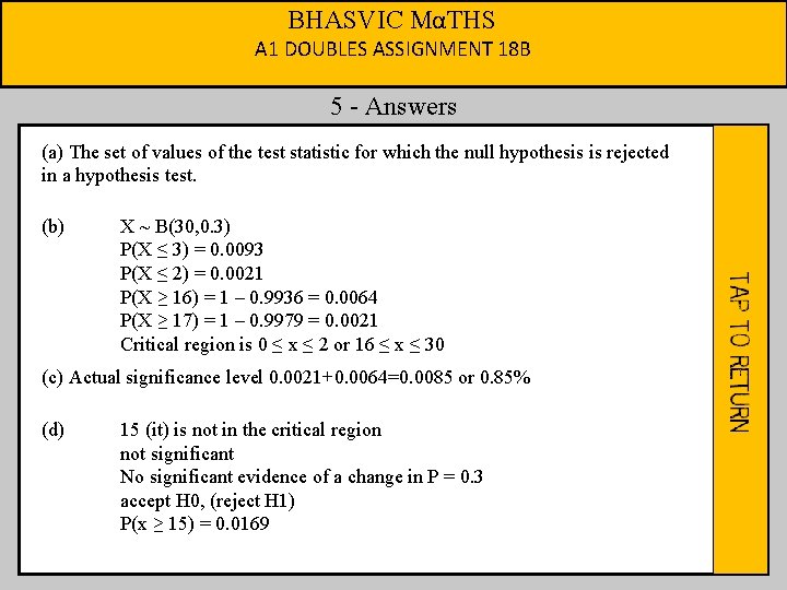 BHASVIC MαTHS A 1 DOUBLES ASSIGNMENT 18 B 5 - Answers (a) The set