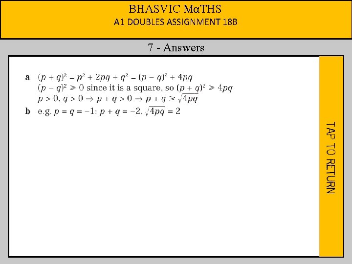 BHASVIC MαTHS A 1 DOUBLES ASSIGNMENT 18 B 7 - Answers 