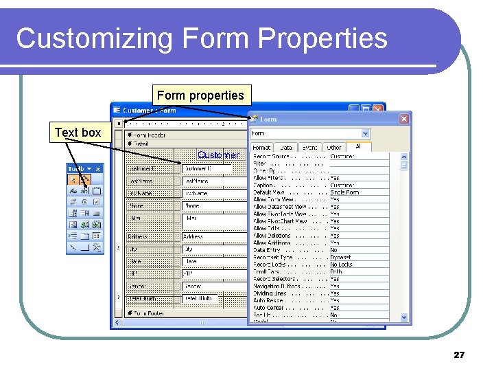 Customizing Form Properties Form properties Text box 27 