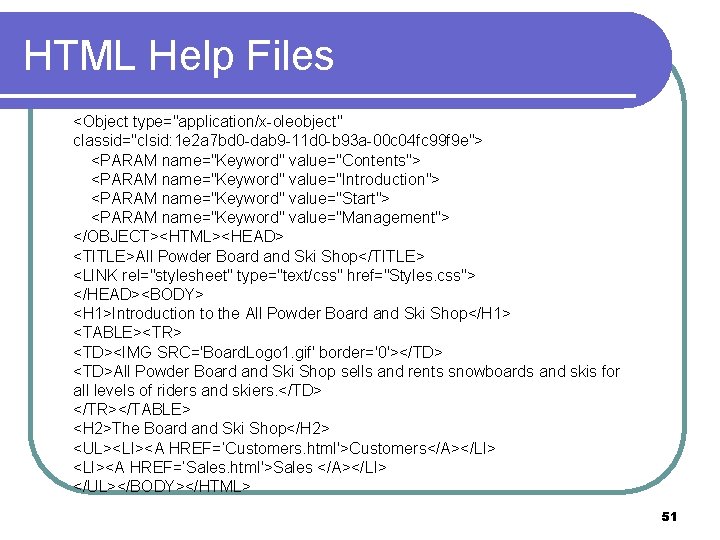 HTML Help Files <Object type="application/x-oleobject" classid="clsid: 1 e 2 a 7 bd 0 -dab