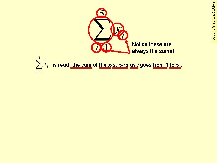 Copyright © 2001, N. Ahbel Notice these are always the same! is read “the