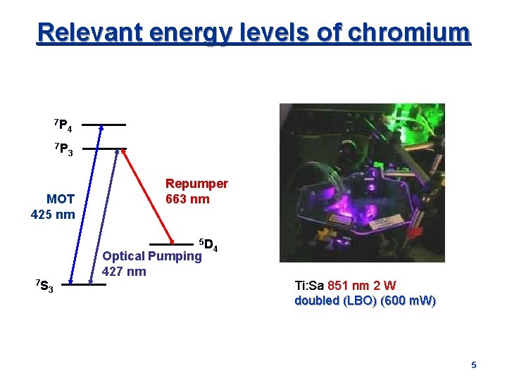 Relevant energy levels of chromium 7 P 4 7 P 3 MOT 425 nm