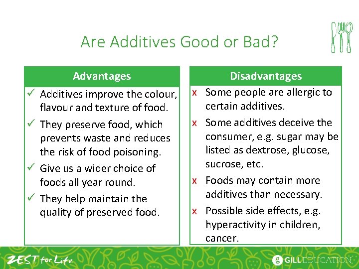 Are Additives Good or Bad? ü ü Advantages Additives improve the colour, flavour and