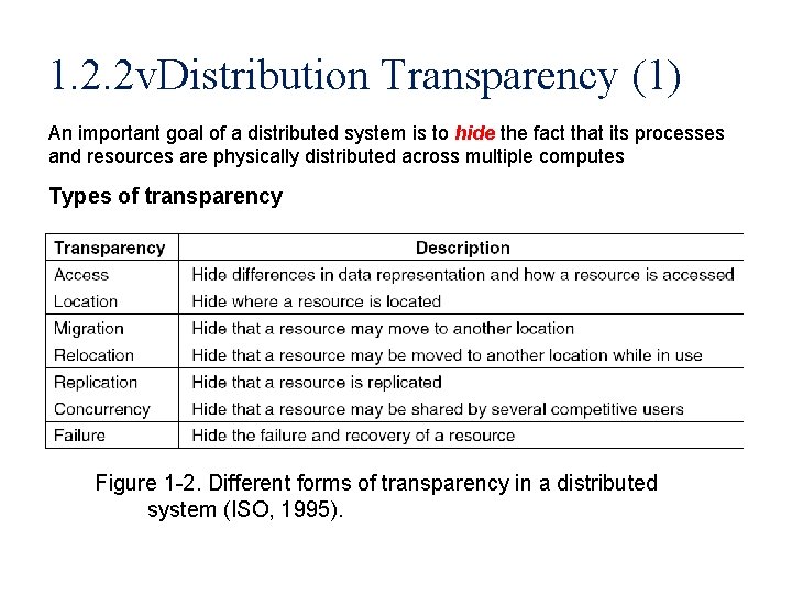 1. 2. 2 v. Distribution Transparency (1) An important goal of a distributed system