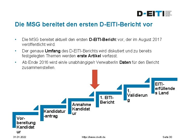 Die MSG bereitet den ersten D-EITI-Bericht vor • Die MSG bereitet aktuell den ersten