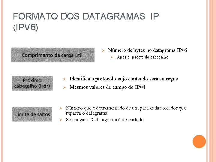 FORMATO DOS DATAGRAMAS IP (IPV 6) Ø Número de bytes no datagrama IPv 6