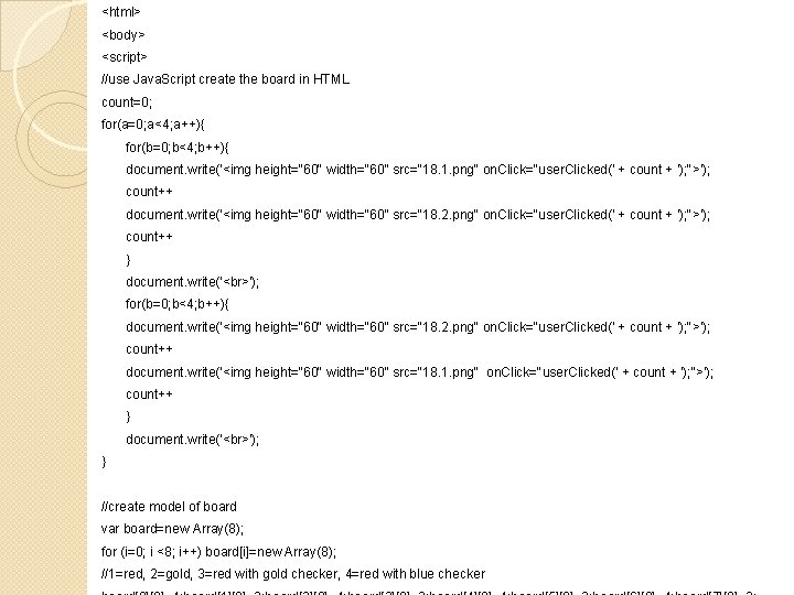 <html> <body> <script> //use Java. Script create the board in HTML count=0; for(a=0; a<4;