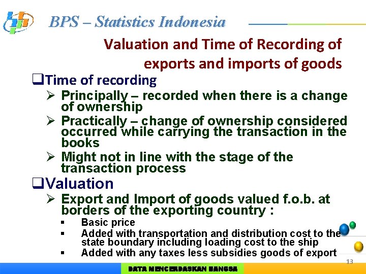 BPS – Statistics Indonesia Valuation and Time of Recording of exports and imports of