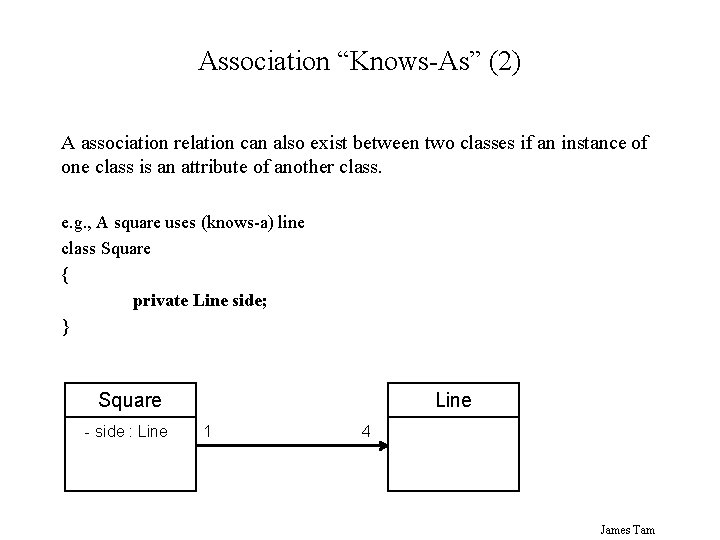 Association “Knows-As” (2) A association relation can also exist between two classes if an