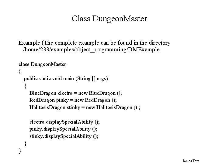 Class Dungeon. Master Example (The complete example can be found in the directory /home/233/examples/object_programming/DMExample