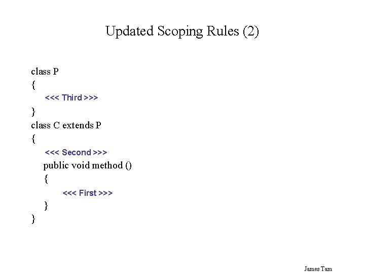 Updated Scoping Rules (2) class P { <<< Third >>> } class C extends