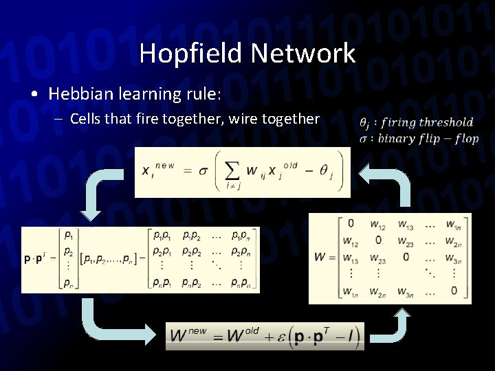 Hopfield Network • Hebbian learning rule: – Cells that fire together, wire together Ref: