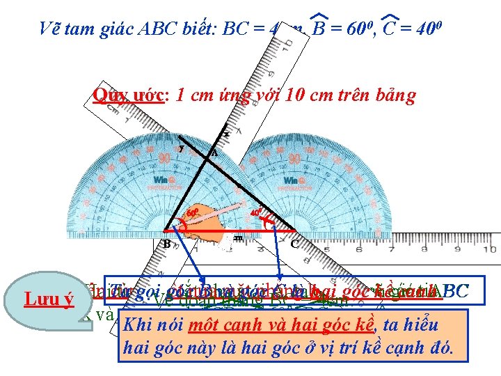 Vẽ tam giác ABC biết: BC = 4 cm, B = 600, C =