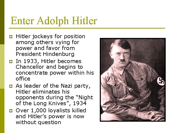 Enter Adolph Hitler p p Hitler jockeys for position among others vying for power