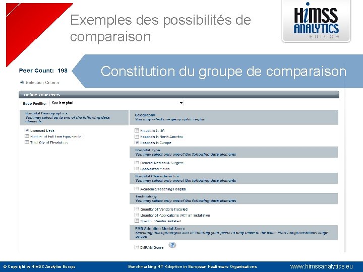 Exemples des possibilités de comparaison Constitution du groupe de comparaison Xxx hospital © Copyright