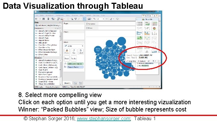 Data Visualization through Tableau 8. Select more compelling view Click on each option until