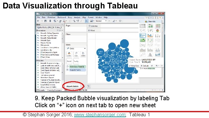 Data Visualization through Tableau 9. Keep Packed Bubble visualization by labeling Tab Click on