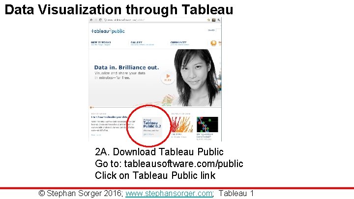 Data Visualization through Tableau 2 A. Download Tableau Public Go to: tableausoftware. com/public Click