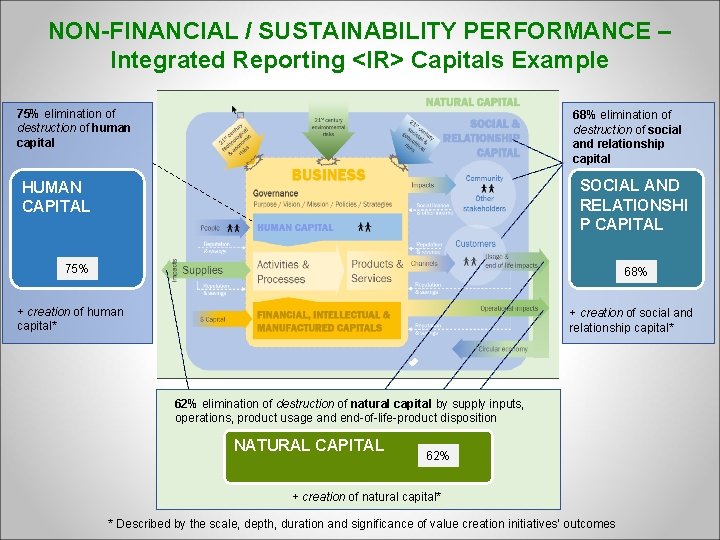 NON-FINANCIAL / SUSTAINABILITY PERFORMANCE – Integrated Reporting <IR> Capitals Example 75% elimination of destruction