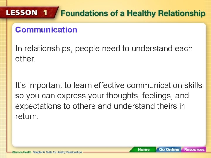 Communication In relationships, people need to understand each other. It’s important to learn effective