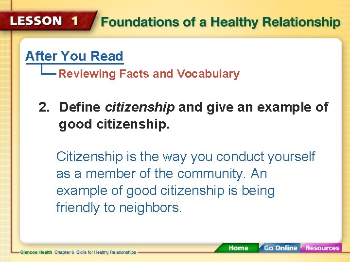 After You Read Reviewing Facts and Vocabulary 2. Define citizenship and give an example