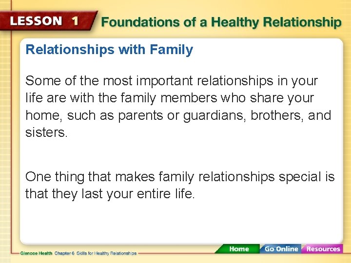 Relationships with Family Some of the most important relationships in your life are with