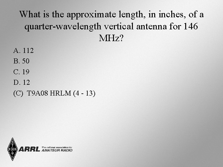 What is the approximate length, in inches, of a quarter-wavelength vertical antenna for 146