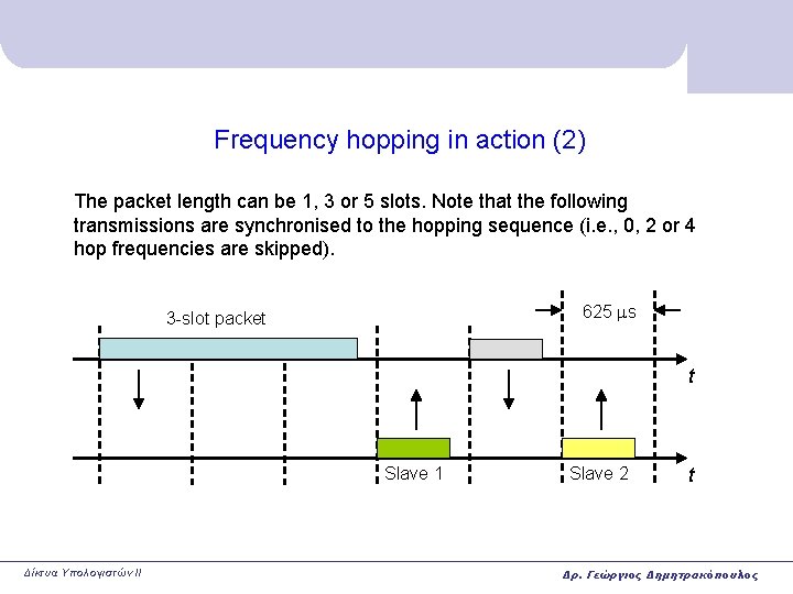 Frequency hopping in action (2) The packet length can be 1, 3 or 5 Frequency hopping in action (2) The packet length can be 1, 3 or 5