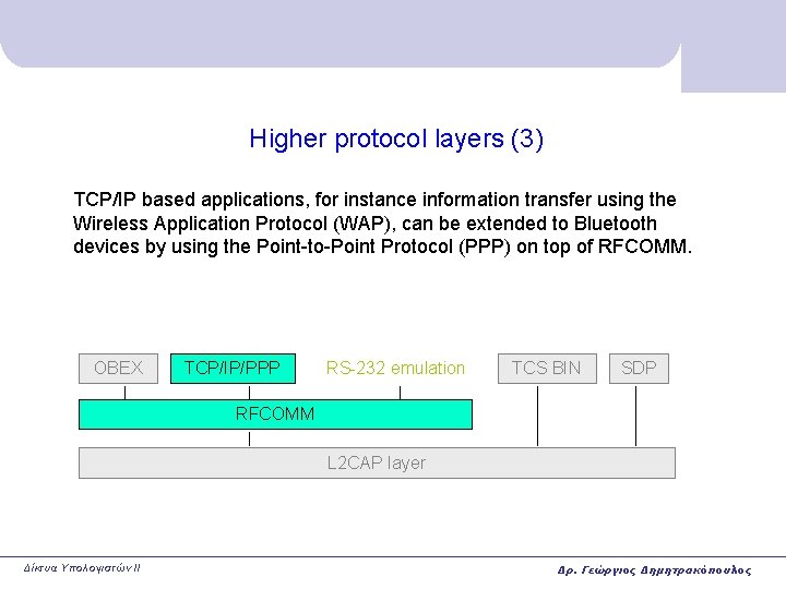 Higher protocol layers (3) TCP/IP based applications, for instance information transfer using the Wireless Higher protocol layers (3) TCP/IP based applications, for instance information transfer using the Wireless