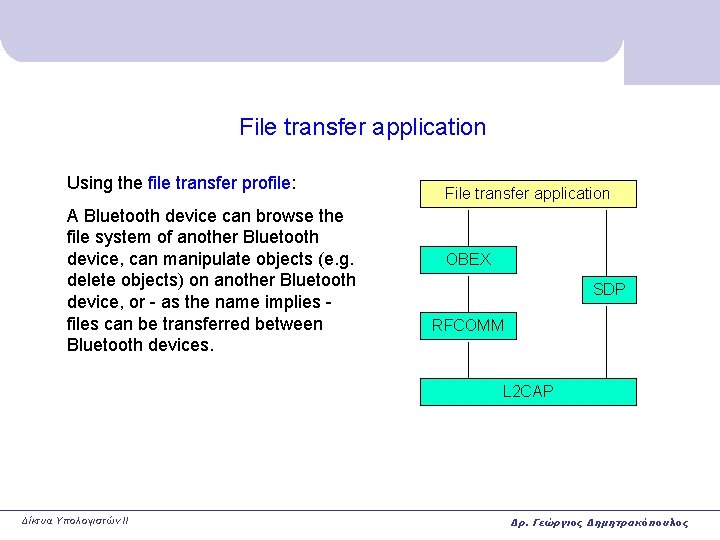 File transfer application Using the file transfer profile: A Bluetooth device can browse the File transfer application Using the file transfer profile: A Bluetooth device can browse the