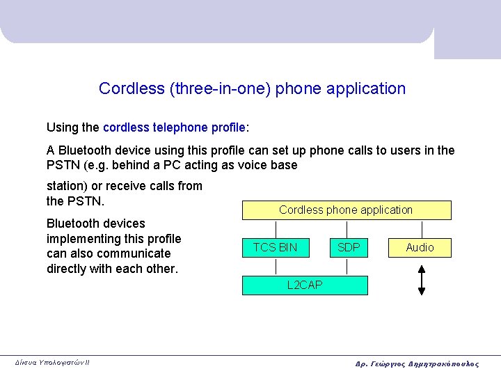 Cordless (three-in-one) phone application Using the cordless telephone profile: A Bluetooth device using this Cordless (three-in-one) phone application Using the cordless telephone profile: A Bluetooth device using this