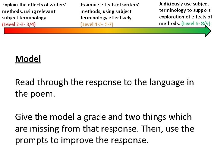 Explain the effects of writers’ methods, using relevant subject terminology. (Level 2 -3 -