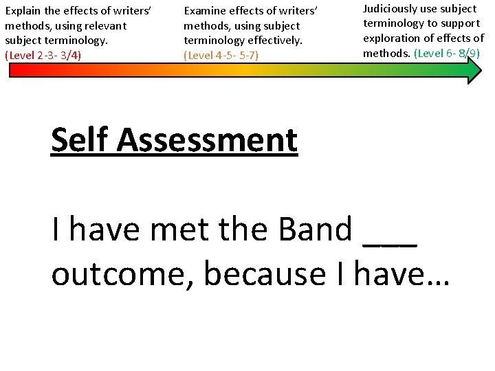 Explain the effects of writers’ methods, using relevant subject terminology. (Level 2 -3 -