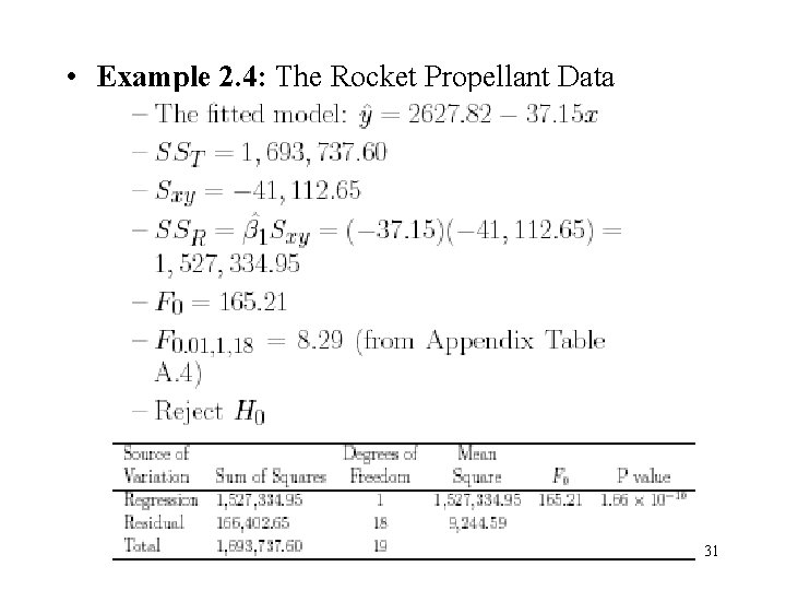 • Example 2. 4: The Rocket Propellant Data 31 • Example 2. 4: The Rocket Propellant Data 31