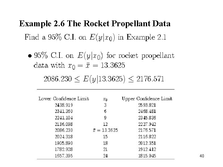 Example 2. 6 The Rocket Propellant Data 40 Example 2. 6 The Rocket Propellant Data 40