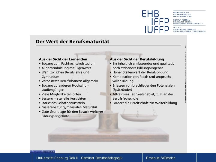 Universität Fribourg Sek II Seminar Berufspädagogik Emanuel Wüthrich 
