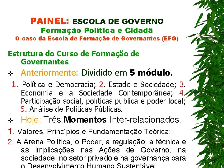 PAINEL: ESCOLA DE GOVERNO Formação Política e Cidadã O caso da Escola de Formação