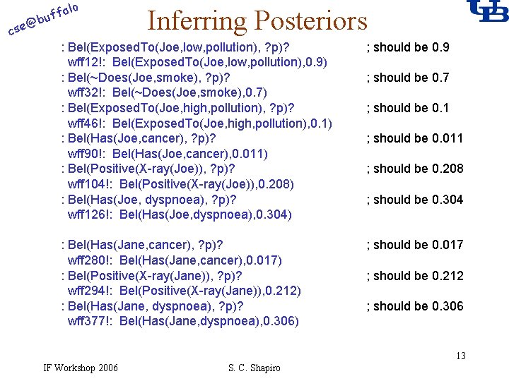 alo @ cse f buf Inferring Posteriors : Bel(Exposed. To(Joe, low, pollution), ? p)?